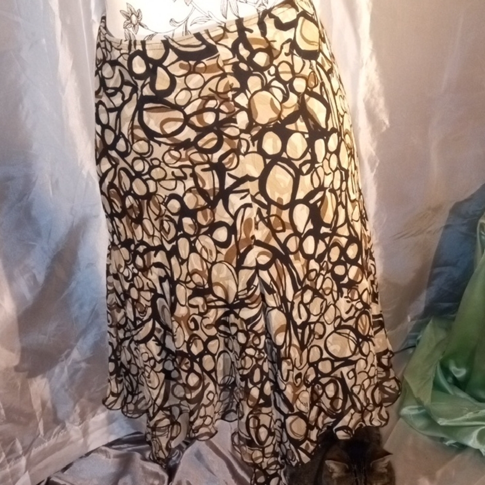 Byer California Abstract Tan and Black A-Line Skirt